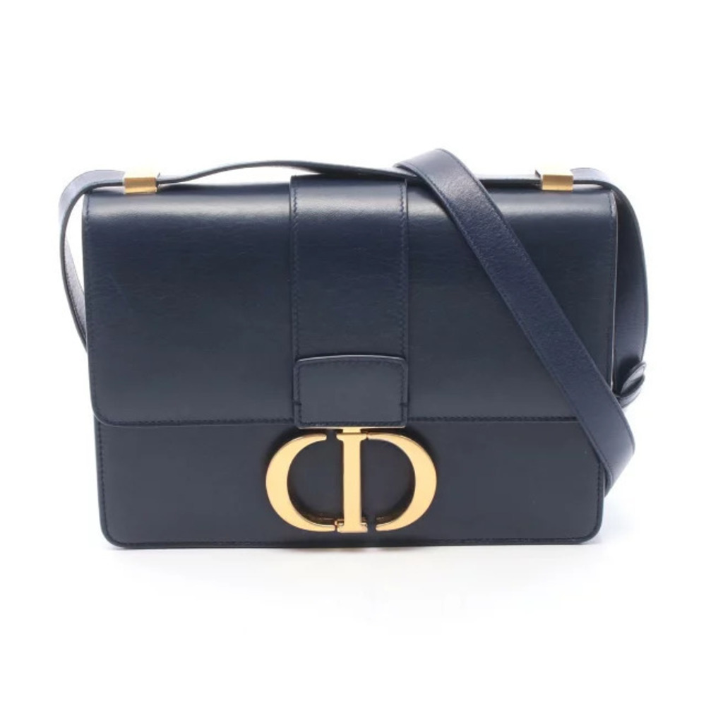 Christian Dior Montaigne Shoulder Bag Leather Navy Blue